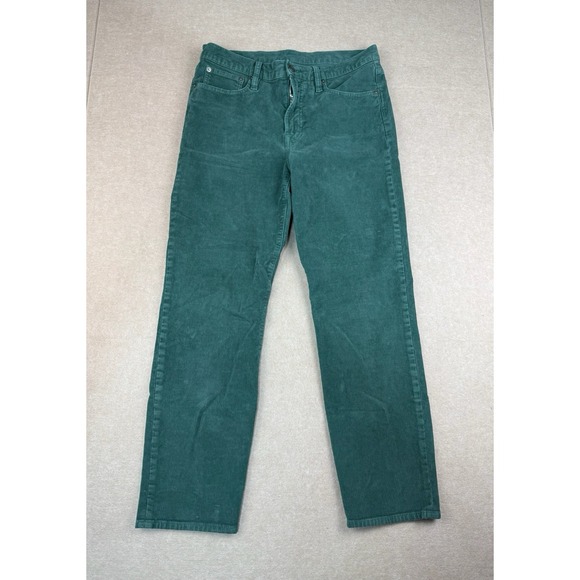 J.Crew Corduroy Pants Women Size 29x24.5 Green Straight Leg Mid‎ Rise Zip Fly - Picture 1 of 10